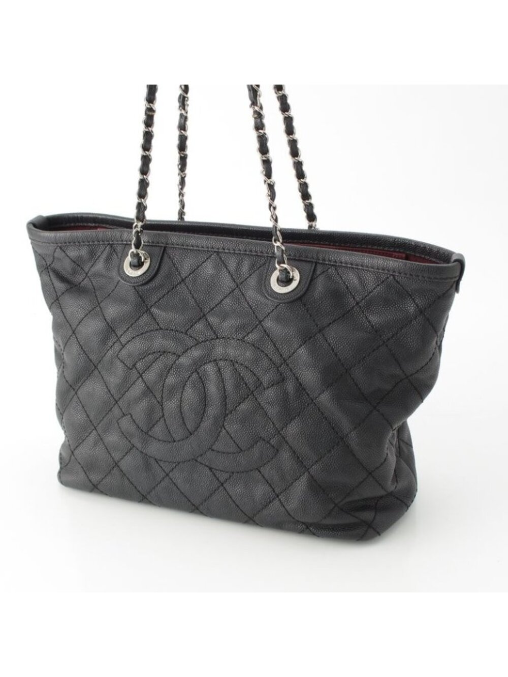 Chanel Caviar Leather Quilted Chain Shopping Tote Bag Black - Picture 3 of 10
